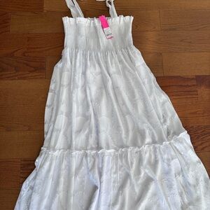 Lilly Pulitzer Resort White Smocked Midi Dress with Tangerine Tag